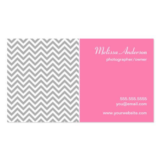 Half Chevron Pattern Gray and Pink Business Card Templates (front side)