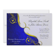 Half Damask Blue Wedding Invitation