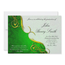 Half Damask Green Graduation Invitation invitations
