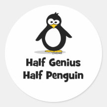 Half Genius Half Penguin Round Stickers