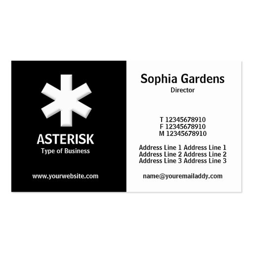 Half & Half (asterisk)- Black and White Business Cards (front side)