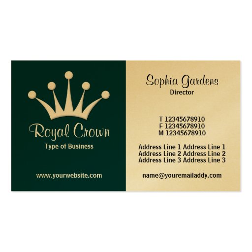 Half & Half (Crown) - Dark Green (Gold) Business Cards (front side)