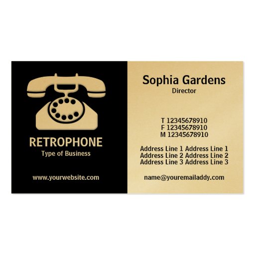 Half & Half (Phone)- Black and White (Gold) Business Card Templates (front side)
