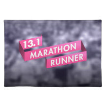 Half Marathon Runner Pink Ribbon Cancer Awareness Placemat