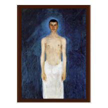 Half-Nude Self-Portrait Against A Blue Background Post Card