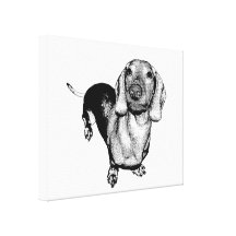 Halftone Black and White Photo Dachsund Doxie Gallery Wrap Canvas