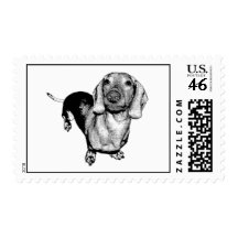 Halftone Black and White Photo Dachsund Doxie Stamps