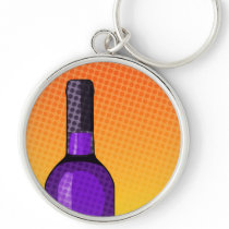 halftone comic wine glass and bottle keychain