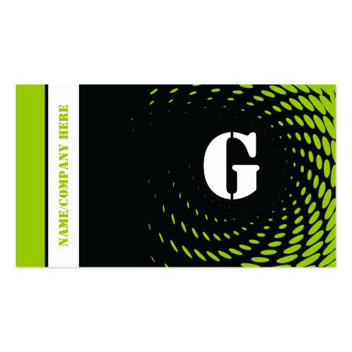 Halftone monogram black green business cards (front side)