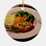 Halibut steak with carrots  flowers ornament