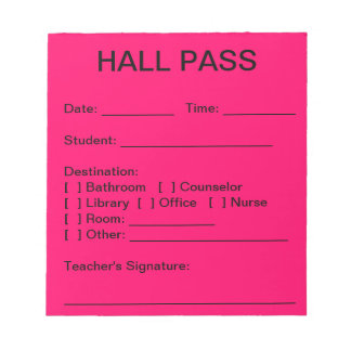 Hall Pass Pad (Neon Pink) Notepads