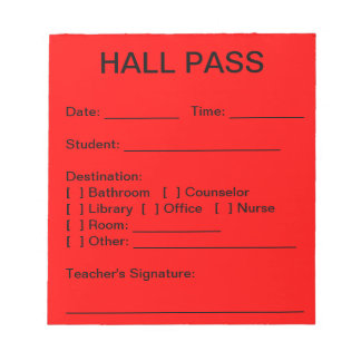 Hall Pass Pad (Red) Notepad