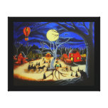 Halloween Art Print Witches Pumpkins Black Cat Canvas Print