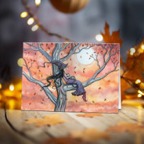 Halloween Autumn Witch Cat Card cards
