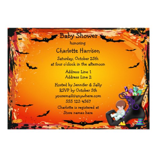 Halloween Baby Shower Boy on Candy Witch Boot Personalized Announcement