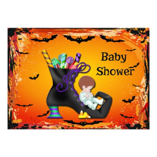 Halloween Baby Shower Boy on Candy Witch Boot Personalized Announcement