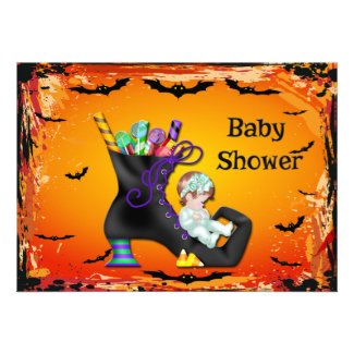 Halloween Baby Shower Girl on Candy Witch Boot Custom Announcement