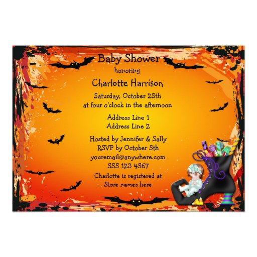 Halloween Baby Shower Girl on Candy Witch Boot Custom Announcement