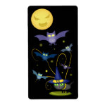Halloween Bad Moon, Witch Cat &amp; Bats Labels