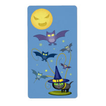Halloween Bad Moon, Witch Cat & Bats Labels labels