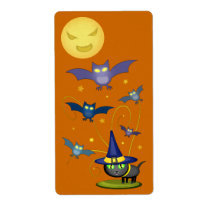 Halloween Bad Moon, Witch Cat & Bats Labels labels