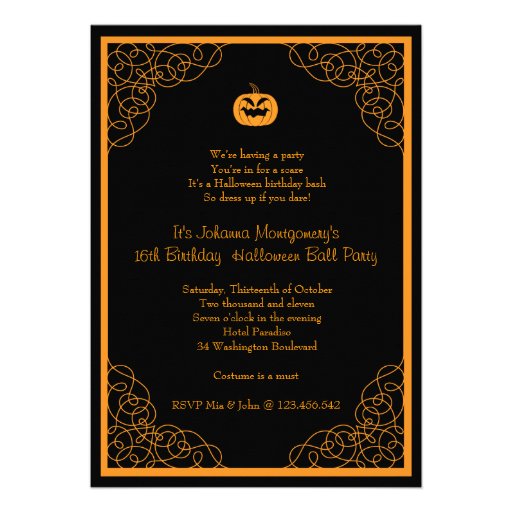 Halloween Ball Birthday Costume Party Invitation (front side)