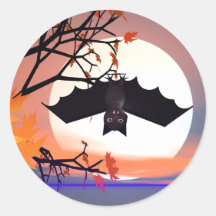 Halloween Bat in Tree Round Sticker