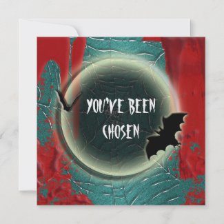 Halloween bat moon red black blue invitation