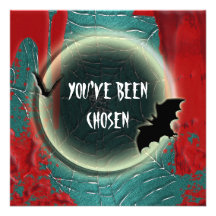 Halloween bat moon red black blue custom invitations