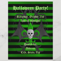 Halloween bat winged skull fleur de lis green flyers