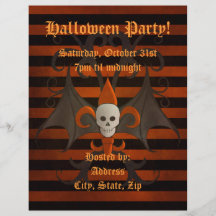 Halloween bat winged skull fleur de lis orange flyers