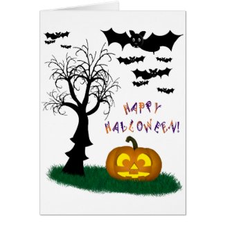 Halloween Bats Pumpkin Spooky Tree card