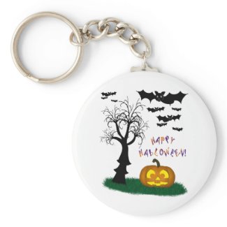 Halloween Bats Pumpkin Spooky Tree keychain