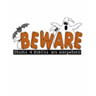 edun_live_kids_tshirt - Halloween Beware T-shirts, sweatshirts, bodysuits, mugs, cards, stickers, trick or treat tote bags, and other Halloween clothing and gifts with a ghost and bat design that warns to beware the ghosts and goblins that are everywhere!: Sizes  Available colors: black