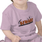 infant_tshirt - Halloween Beware T-shirts, sweatshirts, bodysuits, mugs, cards, stickers, trick or treat tote bags, and other Halloween clothing and gifts with a ghost and bat design that warns to beware the ghosts and goblins that are everywhere!: Sizes  Available colors: pink