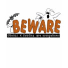 ladies_fitted_babydoll - Halloween Beware T-shirts, sweatshirts, bodysuits, mugs, cards, stickers, trick or treat tote bags, and other Halloween clothing and gifts with a ghost and bat design that warns to beware the ghosts and goblins that are everywhere!: Sizes  Available colors: white
