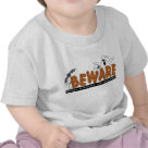 infant_tshirt - Halloween Beware T-shirts, sweatshirts, bodysuits, mugs, cards, stickers, trick or treat tote bags, and other Halloween clothing and gifts with a ghost and bat design that warns to beware the ghosts and goblins that are everywhere!: Sizes  Available colors: white