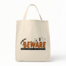 grocerytote - Halloween Beware T-shirts, sweatshirts, bodysuits, mugs, cards, stickers, trick or treat tote bags, and other Halloween clothing and gifts with a ghost and bat design that warns to beware the ghosts and goblins that are everywhere!: Sizes  Available colors: natural