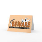  - Halloween Beware T-shirts, sweatshirts, bodysuits, mugs, cards, stickers, trick or treat tote bags, and other Halloween clothing and gifts with a ghost and bat design that warns to beware the ghosts and goblins that are everywhere!: Sizes 