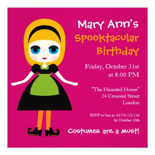 Halloween Birthday Blonde Witch Girl Custom Invitation
