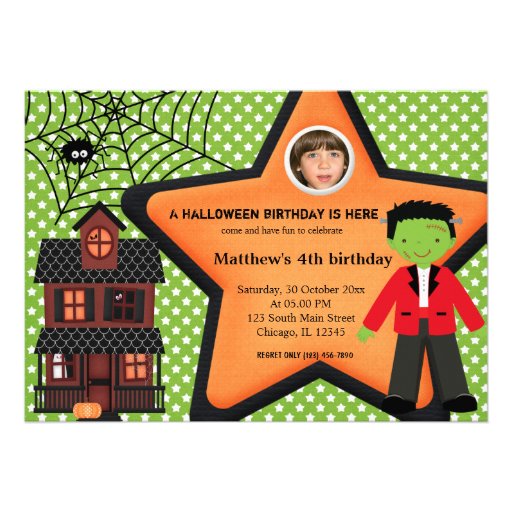Halloween Birthday Costume (Green) Personalized Invitations