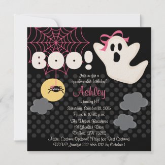 Halloween Birthday Pink Ghost Invitations invitation