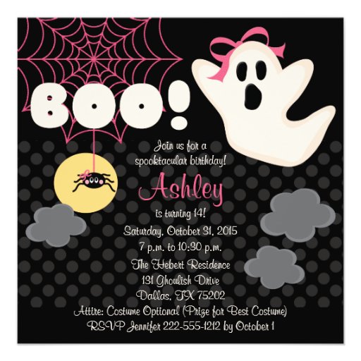 Halloween Birthday Pink Ghost Invitations (front side)