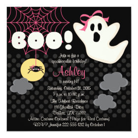 Halloween Birthday Pink Ghost Invitations 5.25