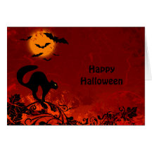 Halloween Black Cat and Bats Cards