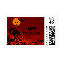 Halloween Black Cat and Bats Stamp