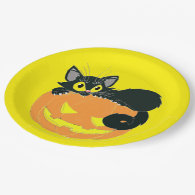 Halloween Black Cat and Pumpkin 9 Inch Paper Plate