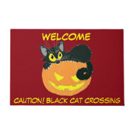 Halloween Black Cat and Pumpkin Doormat