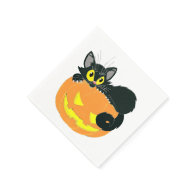Halloween Black Cat and Pumpkin Standard Cocktail Napkin