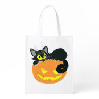 Halloween Black Cat and Pumpkin Reusable Grocery Bag